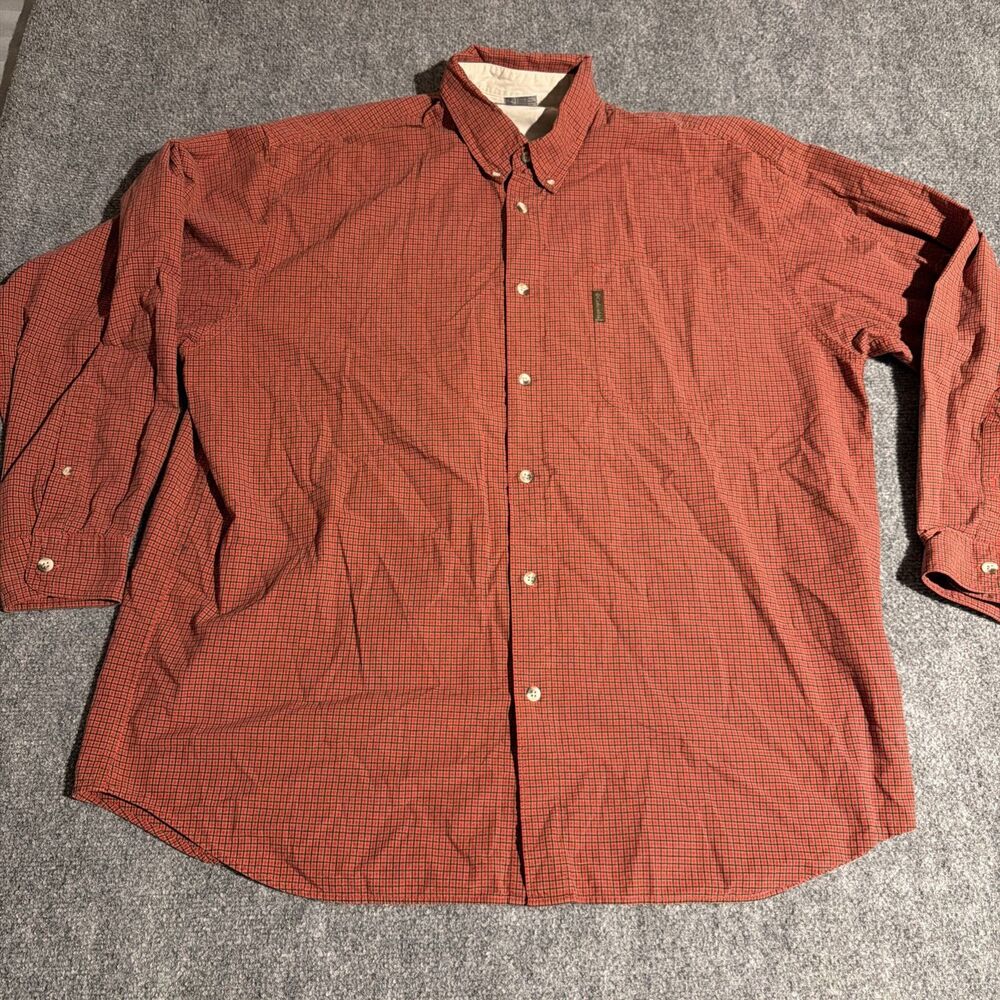 Columbia Shirt Mens 2XB Red Tattersall Check Button Down Long Sleeve 100% Cotton